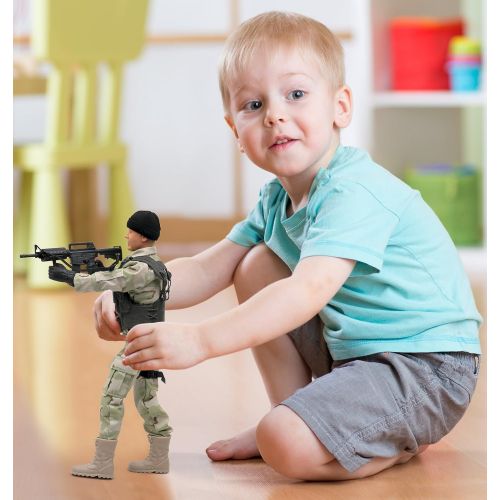  Click N Play CNP30442 Military Airborne Infantry Troop 12 Action Figure Play Set with Accessories,Brown/A