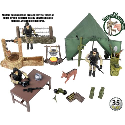  Click N Play Military Campsite 35 Piece Play Set with Accessories.