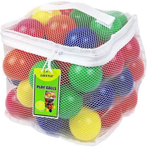  Click N Play Pack of 100 Phthalate Free BPA Free Crush Proof Plastic Ball, Pit Balls - 6 Bright Colors in Reusable and Durable Storage Mesh Bag with Zipper