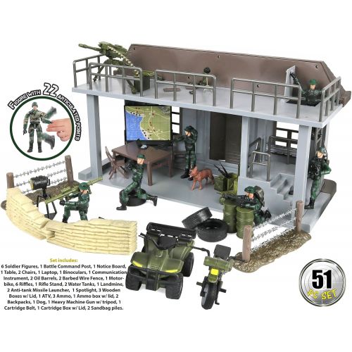  Click N Play Military Multi Level Command Center Headquarters 51 Piece Play Set With Accessories.