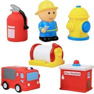 Click N Play 6 Piece Fire Station Action Figure Play Set Soft Vinyl Bath Toy.