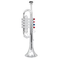 [아마존베스트]Click n Play Metallic Silver Kids Trumpet Horn Wind Instrument with 4 Colored Keys