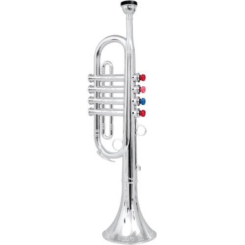  [아마존베스트]Click n Play Metallic Silver Kids Trumpet Horn Wind Instrument with 4 Colored Keys