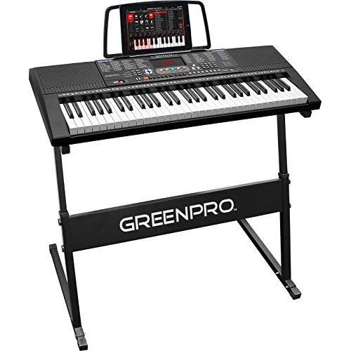  Click N Play GreenPro 61 Key Portable Electronic Piano Keyboard LED Display with Adjustable Stand and Music Notes Holder