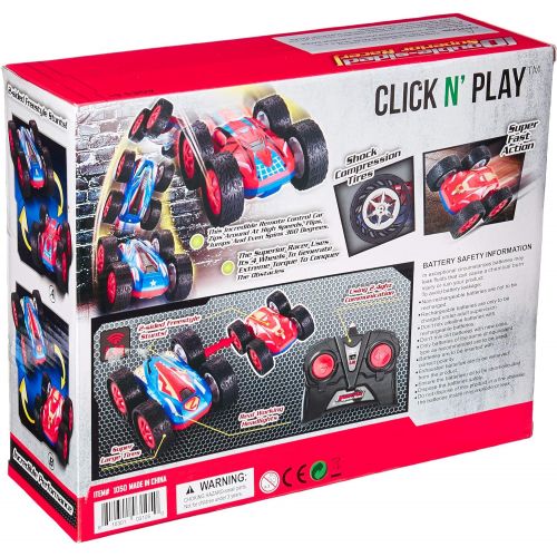  Click N Play Remote Control RC Double Sided Superior Stunt Race Car, Flashing Lights, Spins 360°.