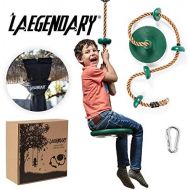 [아마존 핫딜]  [아마존핫딜]LAEGENDARY Climbing Rope Tree Swing with Platforms and Disc Swings Seat - Playground Swingset Outdoor Accessories for Kids - Trees House Tire Flying Saucer Swing Outside Toys - Bonus Carabine