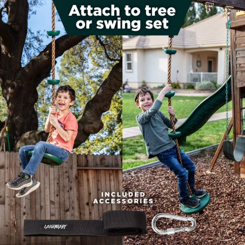  [아마존 핫딜]  [아마존핫딜]LAEGENDARY Climbing Rope Tree Swing with Platforms and Disc Swings Seat - Playground Swingset Outdoor Accessories for Kids - Trees House Tire Flying Saucer Swing Outside Toys - Bonus Carabine