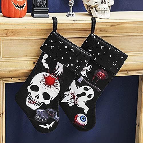  Clobeau Halloween Stocking Hanging Socks Trick or Treat Bag Skeleton Skull Stockings Home Decor Fireplace Ornaments Festival Christmas Party Halloween Hanging Bags Xmas Tree Decor Party Fa