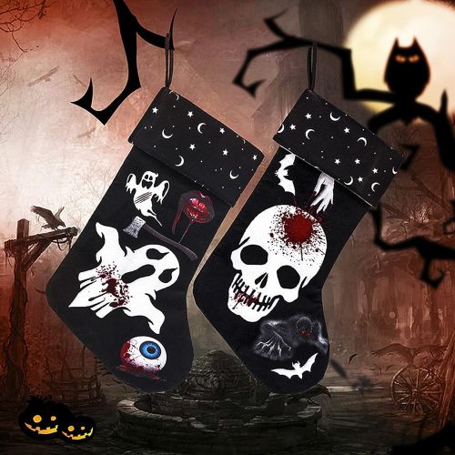  Clobeau Halloween Stocking Hanging Socks Trick or Treat Bag Skeleton Skull Stockings Home Decor Fireplace Ornaments Festival Christmas Party Halloween Hanging Bags Xmas Tree Decor Party Fa