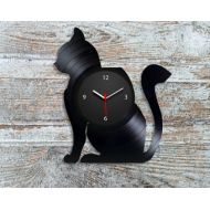 ClocksyShop Cat Lover Gift Vinyl Record Clock Cat Decor Modern Wall Clock Animal Art Bedroom Wall Art