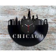 ClocksyShop Chicago Gift Vinyl Record Clock Travel Art Modern Wall Clock Chicago Wall Decor