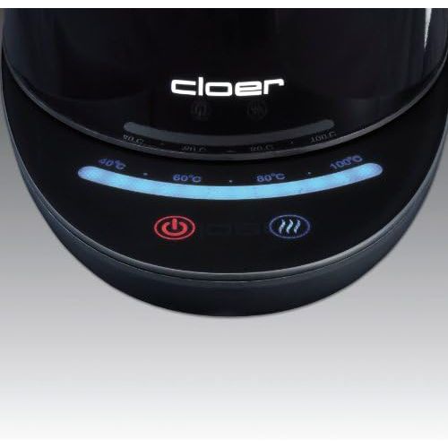  Cloer 4950 Touch-Wasserkocher / 2200 W / Basisstation mit Glasoberflaeche / LED-Anzeige und Touchdisplay mit Temperaturregelung ( 40°- 100° C) / 1,7 Liter / Edelstahlbehaelter