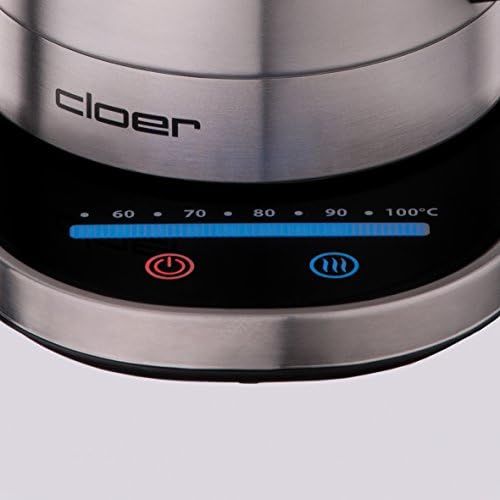  Cloer 4459 Touch-Wasserkocher, Basisstation mit Glasoberflache - LED-Anzeige, 1,7 L, Edelstahl