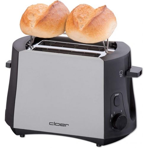  Cloer 3410 Toaster / 825 W / fuer 2 Toastscheiben / integrierter Broetchenaufsatz / Nachhebevorrichtung / Kruemelschublade / mattiertes warmeisoliertes Metallgehause