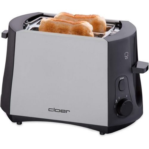  Cloer 3410 Toaster / 825 W / fuer 2 Toastscheiben / integrierter Broetchenaufsatz / Nachhebevorrichtung / Kruemelschublade / mattiertes warmeisoliertes Metallgehause
