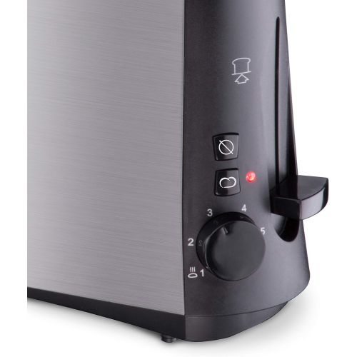  Cloer 3810 Langschlitztoaster, 880 W fuer 2 Toastscheiben mit Graubrot-Funktion zum Toasten von verschiedenen Brotsorten, Broetchenaufsatz, Edelstahlgehause