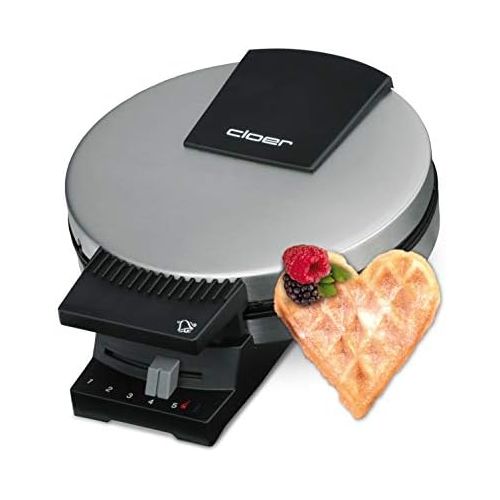  Cloer 189 Waffelautomat fuer kuchenartige Waffeln / 930 W/Waffelgroesse 16 cm/schwere Backplatten/optische und akustische Fertigmeldung/mattiertes Edelstahlgehause, Schwarz, Edelstahl