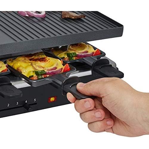  [아마존베스트]Cloer 6446 Raclette Grill with Die-Cast Aluminium Grill Plate That Can be Used on Both Sides plus 8 Non-Stick Raclette Pans, 1200 W, Black