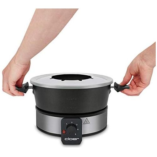  [아마존베스트]Cloer 6679 Fondue for 8 People Coated Aluminium Pot Including Splash Guard 8 Coloured Forks 1.5 Litres 1000 W Silver / Black