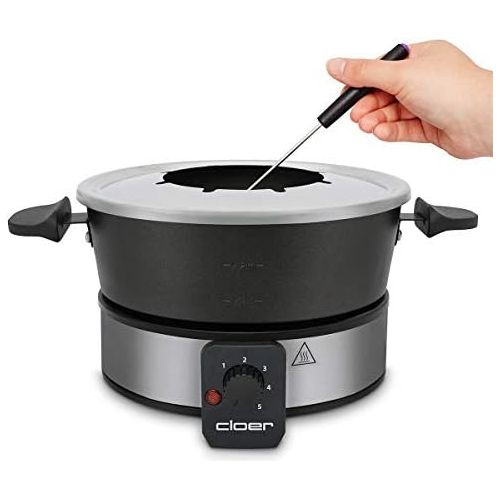  [아마존베스트]Cloer 6679 Fondue for 8 People Coated Aluminium Pot Including Splash Guard 8 Coloured Forks 1.5 Litres 1000 W Silver / Black