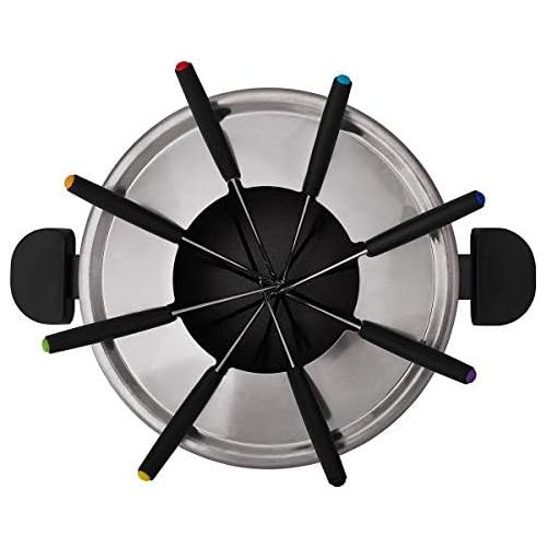  [아마존베스트]Cloer 6679 Fondue for 8 People Coated Aluminium Pot Including Splash Guard 8 Coloured Forks 1.5 Litres 1000 W Silver / Black