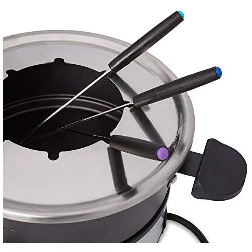  [아마존베스트]Cloer 6679 Fondue for 8 People Coated Aluminium Pot Including Splash Guard 8 Coloured Forks 1.5 Litres 1000 W Silver / Black