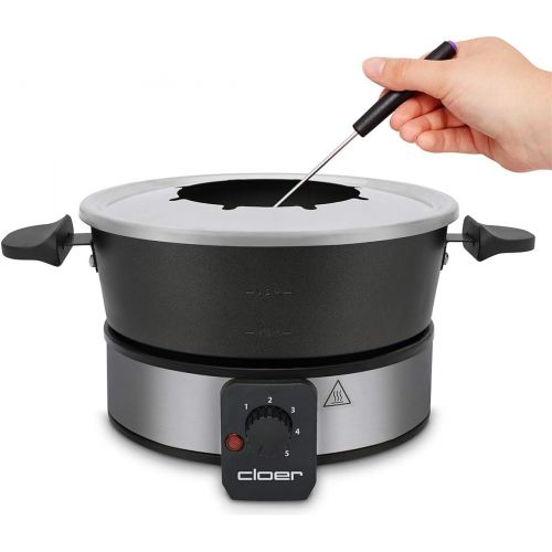  [아마존베스트]Cloer 6679 Fondue for 8 People Coated Aluminium Pot Including Splash Guard 8 Coloured Forks 1.5 Litres 1000 W Silver / Black