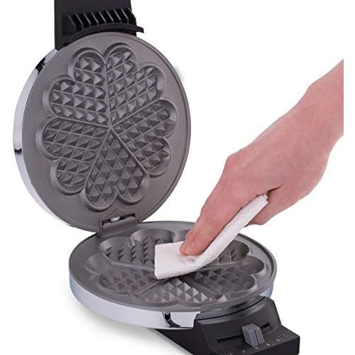  [아마존베스트]Cloer 185 waffle maker for cake-like waffles / 930 W / waffle size 16 cm / heavy baking plates / visual and acoustic ready message / stainless steel housing, stainless steel, black