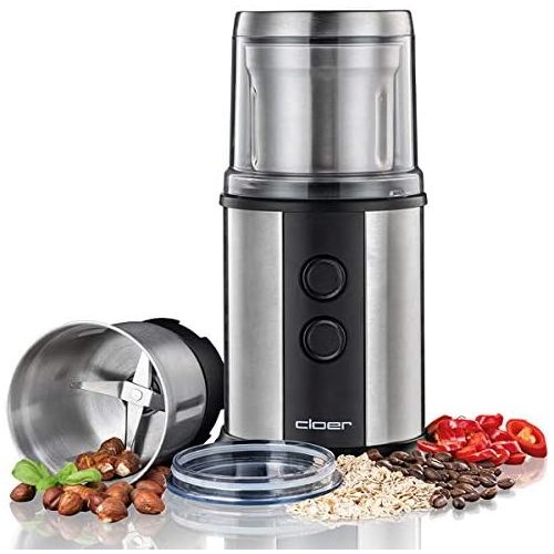  [아마존베스트]Cloer 7419 Electric Coffee and Spice Mill with Stainless Steel Impact Knife, 350 W, 2 Removable Stainless Steel Containers, for Pesto, Herbs, Nuts and Grains, up to 80 g Coffee Bea