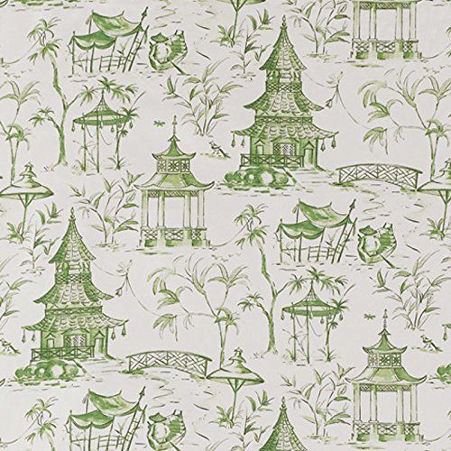  Close to Custom Linens Pagodas Jade Green & Gray Oriental Toile 90 Round Tablecloth Linen Blend