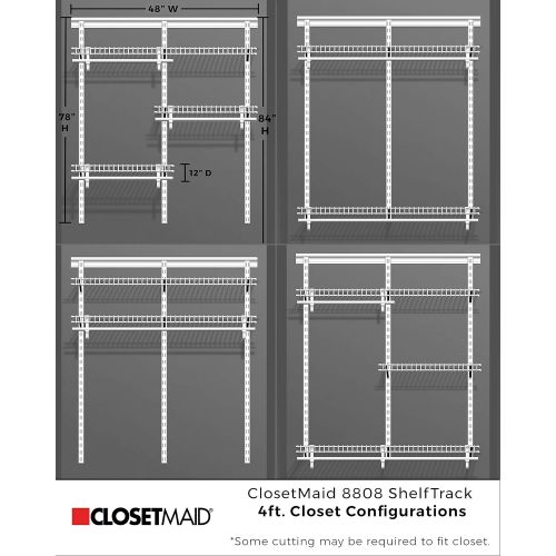  ClosetMaid 8808 ShelfTrack Adjustable Closet Organizer Kit, White, 4 to 6