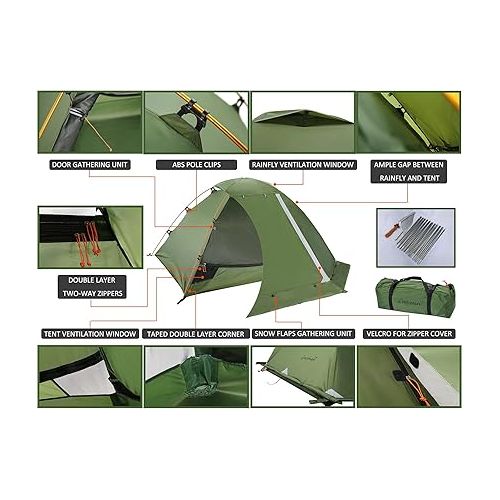  Clostnature Lightweight 2-Person Backpacking Tent - 4 Season Ultralight Waterproof Camping Tent, Large Size Easy Setup Tent for Winter, Cold Weather, Family, Outdoor, Hiking and Mountaineering