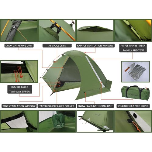  Clostnature Lightweight 2-Person Backpacking Tent - 4 Season Ultralight Waterproof Camping Tent, Large Size Easy Setup Tent for Winter, Cold Weather, Family, Outdoor, Hiking and Mo