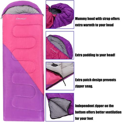  Clostnature Sleeping Bag - Lightweight Waterproof Camping Sleeping Bag for Adults, Kids, Women, Mens Hiking, Outdoors, Mountaineering - Compression Sack Included(Left Zipper)