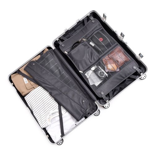  Clothink Aluminum Frame Carry On, Durable PC Hardshell TSA Lock Luggage Suitcase with Spinner Wheels 20 Inch Dark Grey