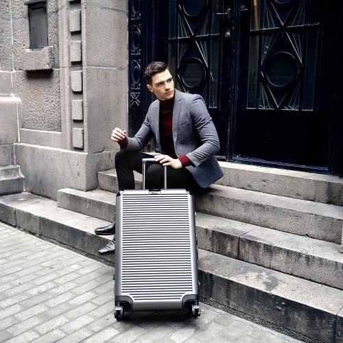  Clothink Aluminum Frame Carry On, Durable PC Hardshell TSA Lock Luggage Suitcase with Spinner Wheels 20 Inch Dark Grey