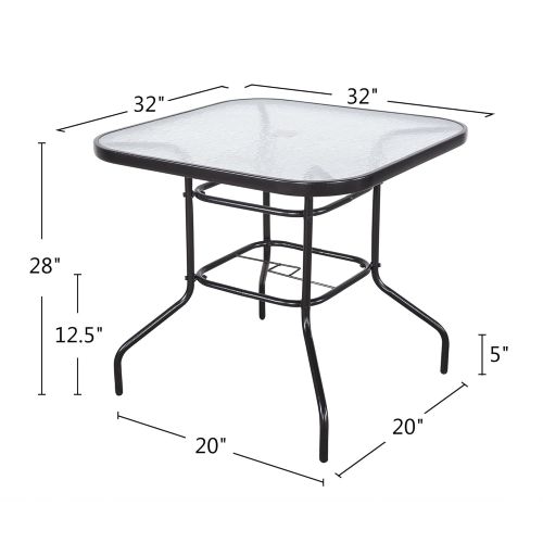  Cloud Mountain 32 x 32 Outdoor Dining Table Tempered Glass Table Patio Bistro Table Top Umbrella Stand Square Table Deck Outdoor Furniture Garden Table, Dark Chocolate