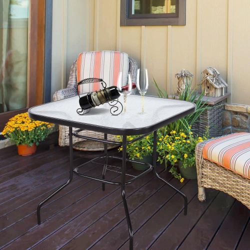  Cloud Mountain 32 x 32 Outdoor Dining Table Tempered Glass Table Patio Bistro Table Top Umbrella Stand Square Table Deck Outdoor Furniture Garden Table, Dark Chocolate