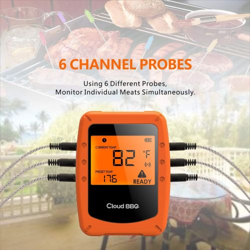  CloudBBQ CB-06 Smart Wireless Remote Digital Cooking Food Meast Thermometer With 6 Probe for Smoker Grill BBQ Thermometer