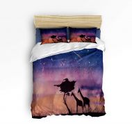 Clouday 4 Piece Duvet Cover Sets Soft Bedding Set for Kids Girls Boys,The Shadow of Giraffe Tree Universe Pattern Children Bed Sheet Set,Include 1 Flat Sheet 1 Duvet Cover and 2 Pi