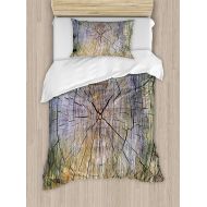 Clouday Full Bedding Sets for Boys,Rustic Duvet Cover Set,Annual Rings of Wood Growth Aging Theme Dirty Inner Tree Body Branch Whorls Width Design,Include 1 Flat Sheet 1 Duvet Cover and 2