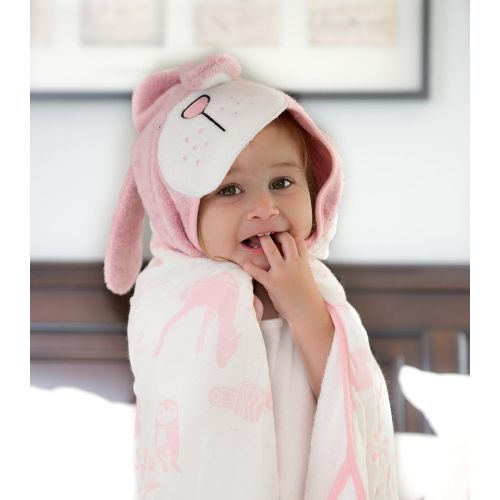  Organic Bamboo Baby Hooded Towel by Clover & Sage - Pink Bunny