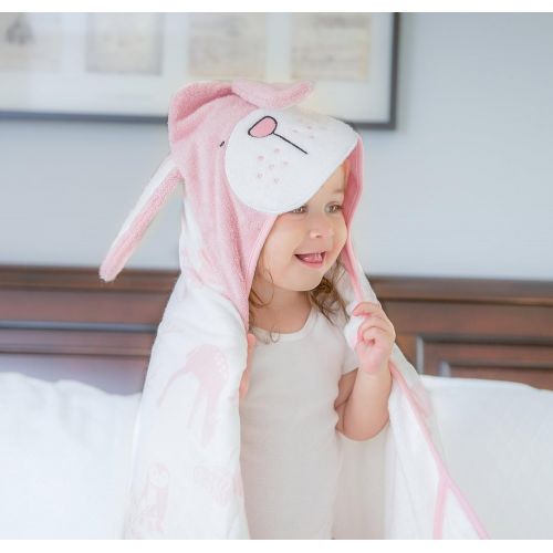  Organic Bamboo Baby Hooded Towel by Clover & Sage - Pink Bunny