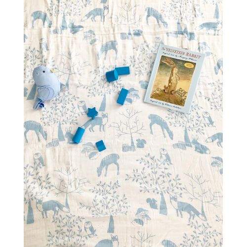  Clover & Sage Organic Muslin Baby Toddler Blanket - 100% Hypoallergenic Cotton Bed Blankets - Blue Forest by...