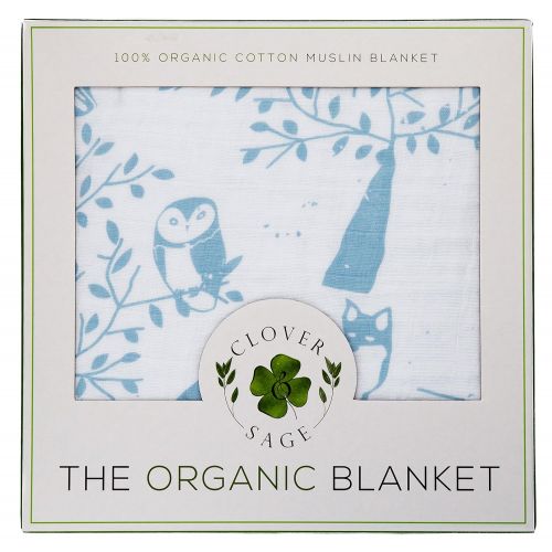  Clover & Sage Organic Muslin Baby Toddler Blanket - 100% Hypoallergenic Cotton Bed Blankets - Blue Forest by...