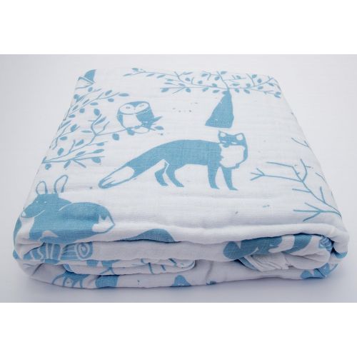  Clover & Sage Organic Muslin Baby Toddler Blanket - 100% Hypoallergenic Cotton Bed Blankets - Blue Forest by...