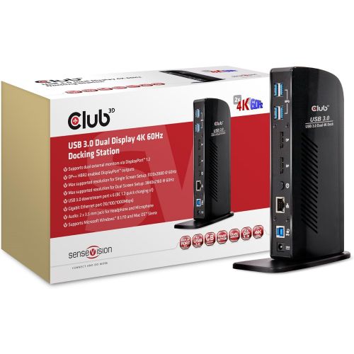  CLUB3D Club 3D USB 3.0 Dual DisplayPort 4K Monitor Universal Laptop Docking Station for Windows (Dual 4K DisplayPort, Gigabit Ethernet, Audio, 6 USB Ports)