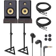 [아마존베스트]Clutch KRK Rokit RP5G4 5 Powered Studio Monitors Pair + Stands + XLR/TRS Cable Pack