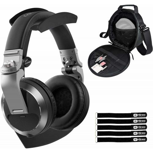  [아마존베스트]Clutch Pioneer HDJ-X7-S Over Ear Silver Pro DJ Headphones w/Table Stand + Carry Case