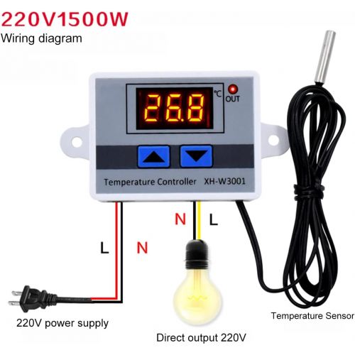  [아마존베스트]Clyxgs Mini Thermostat （220V 10A 1500W） XH-W3001-1009 -50 to 110 Degree Heating/Cooling Temperature Control Switch with Waterproof Sensor Probe Digital LED Temperature Controller